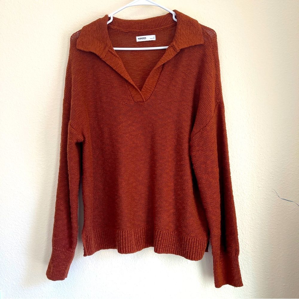Sonoma Collared Sweater Cotton Oversized Burnt Orange L